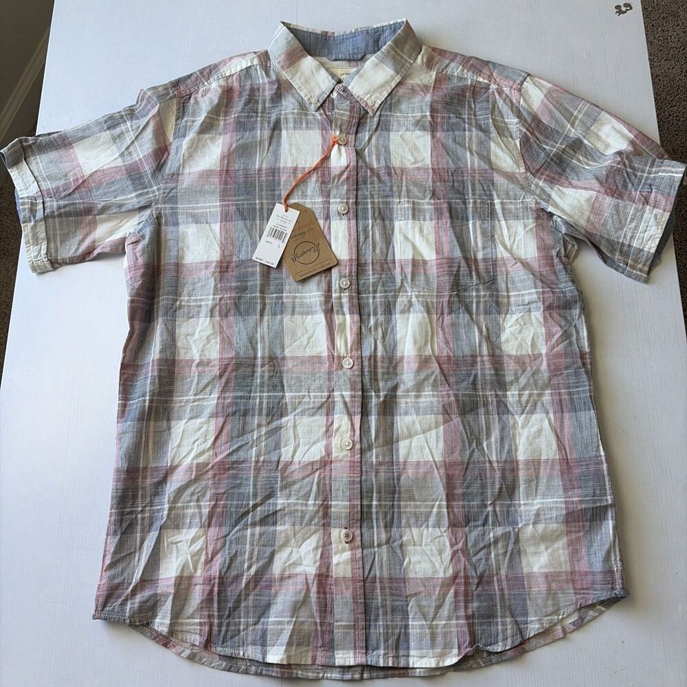 Weatherproof Vintage Men's Large Plaid Short Sleeve Button Down Shirt NWT